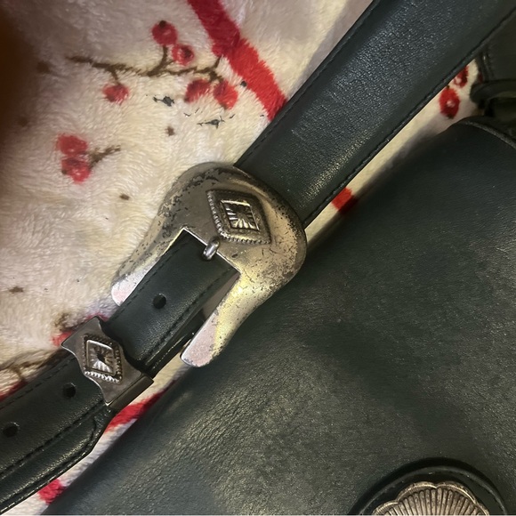 Brighton Dark Green Crossbody Bag with Silver Buckle and pure silver conchos - Picture 4 of 7